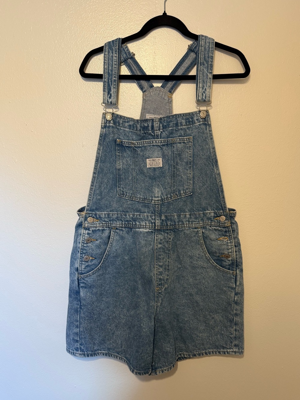 Women's Light Blue Denim Short Overalls - Relaxed Fit